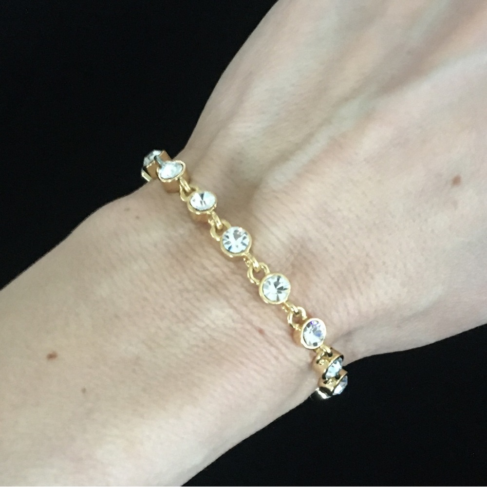 Gold and White CZ Rhinestone Bracelet